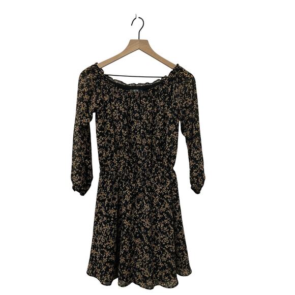 Miss Me Black Paisley Mini Dress Boho Peasant Sheer Sleeve Size S Festival Chic - Picture 2 of 8